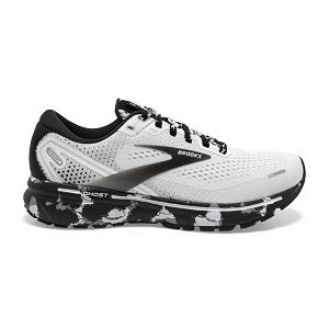 Brooks Ghost 14 Road Running Shoes - Womens, White/Grey/Black | IE-RUF904683